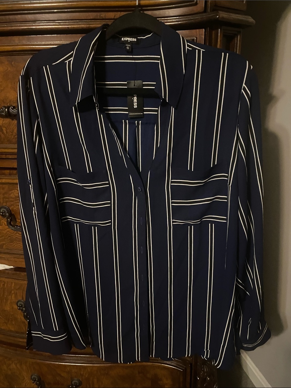 Express navy striped portofino blouse NWT